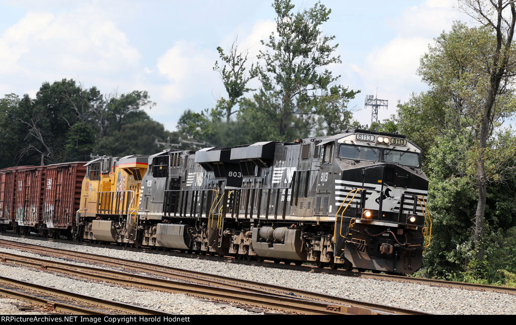 NS 8113 & 8030 lead a UP unit and train 12R northbound